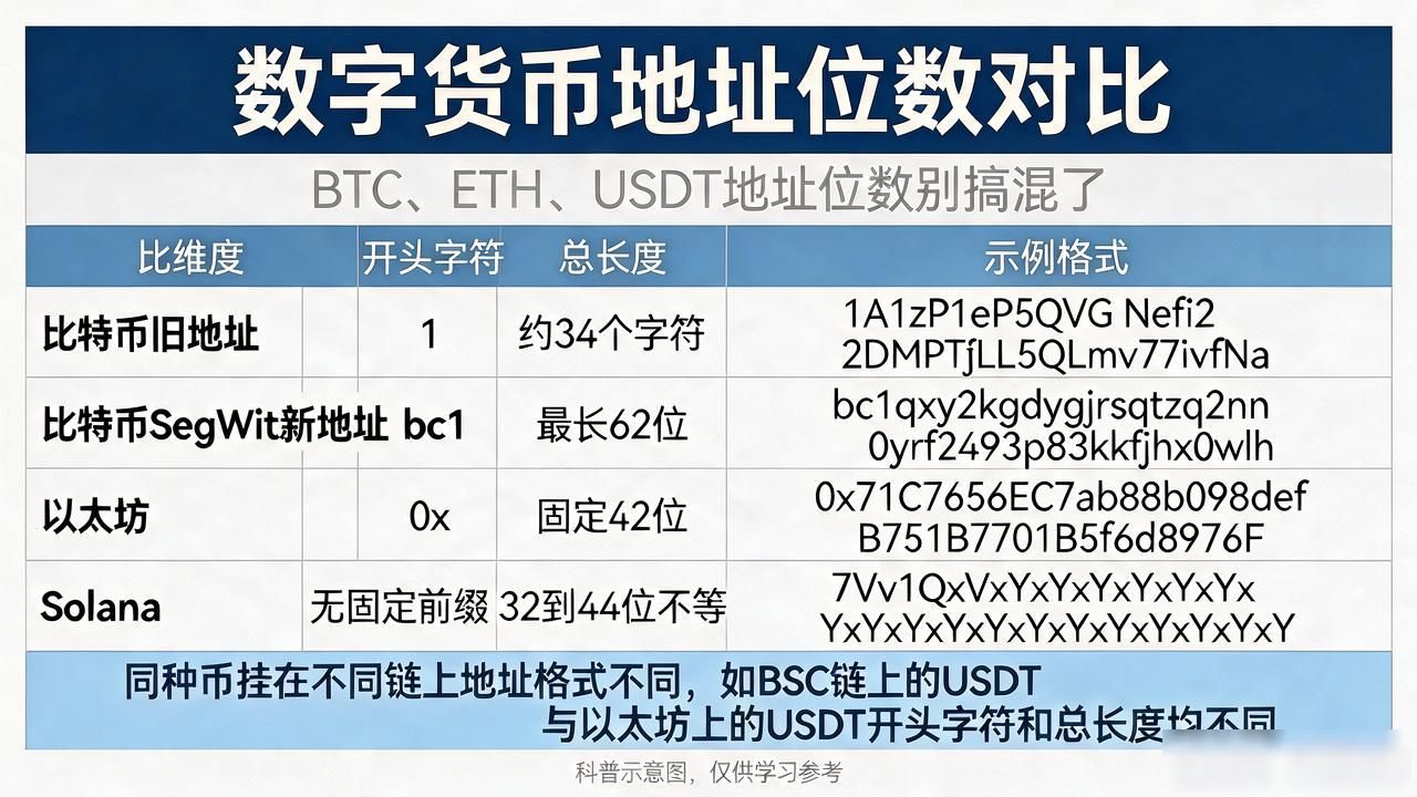 数字货币代码多少位?BTC、ETH、USDT地址位数别搞混了